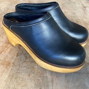 BDG Black Leather Slip On Clogs